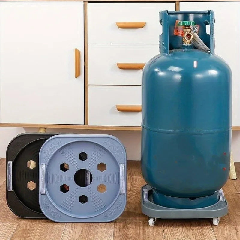 Пластмасова здрава мобилна основа с колела за бутилки с вода и газ, тенджери