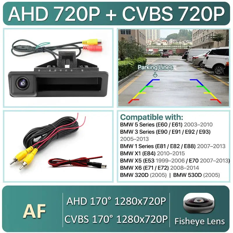 Vehicle AHD 1080P Dynamic Trajectory Car Reverse Backup Trunk Handle Camera For BMW 3 Series 5 Series X5 X6 E60 E70 E82 E90 by InterCyprus Trading Ltd