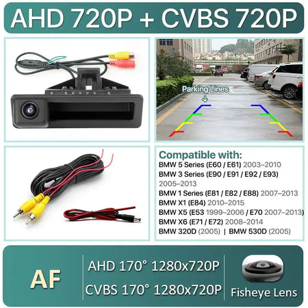 Vehicle AHD 1080P Dynamic Trajectory Car Reverse Backup Trunk Handle Camera For BMW 3 Series 5 Series X5 X6 E60 E70 E82 E90 by InterCyprus Trading Ltd