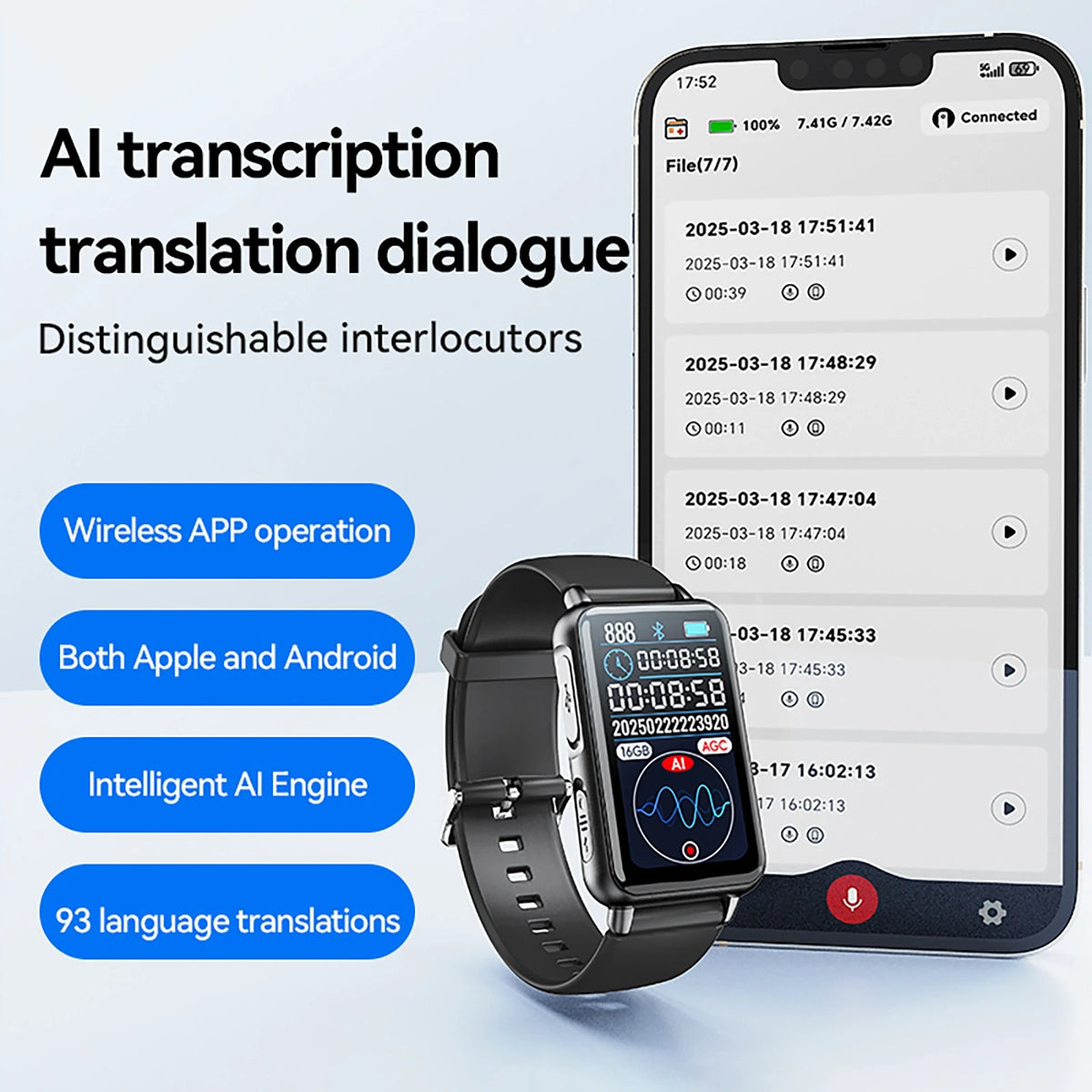 Audio Watch 32GB Voice Activated Recorder Smart Watch Digtal Voice Recorder ...