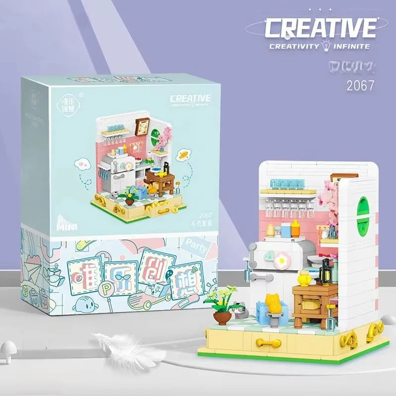 ToylinX 550Pcs Sada na stavbu kúpeľne Mini Domček Tehlový pohľad