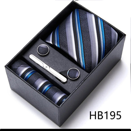 VanGise Silk Tie and Cufflink Set with Pocket Square for Men HB195