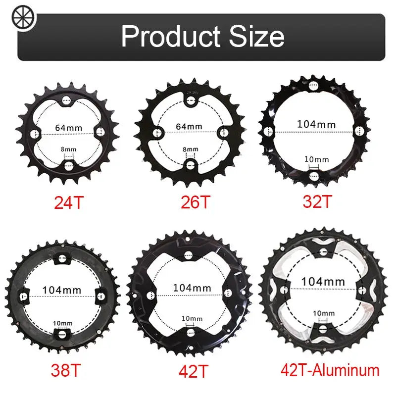 104/64 BCD Bicycle Chainring 24/26/32/38/42t MTB Chain Ring Double/Triple 10Speed Chainwheel for Shimano Crankset by InterCyprus Trading Ltd