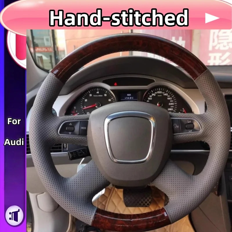 Ar rokām šūts oglekļa šķiedras stūres rata pārvalks Audi A4 B7 B8 A6 C6 Q7 Q5