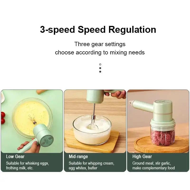 USB 2 In 1 Electric Milk Frother And Chopper Whisk 3 Speed