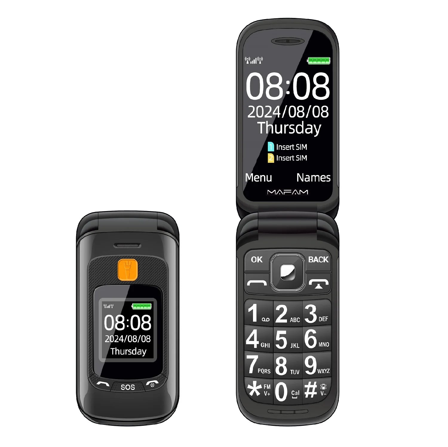 Senior Flip Dual Display Phone For Elderly &ndash; Large Keys F899 Black / Standard
