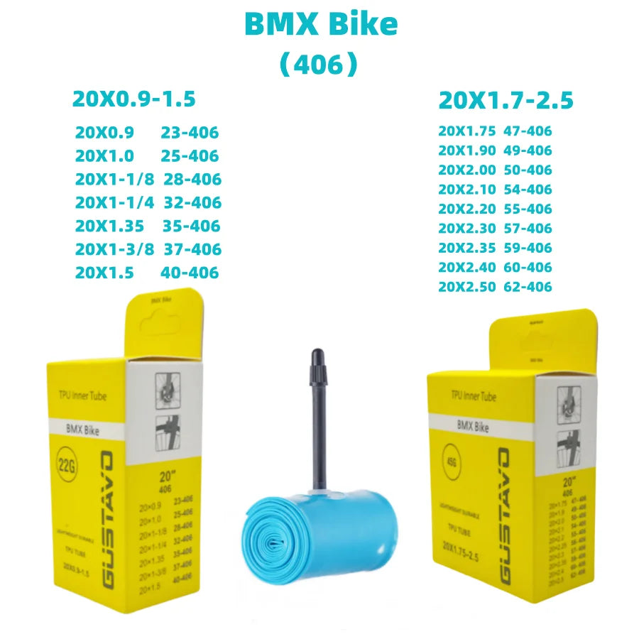 GUSTAVO BMX Kokoontaitettava Polkupyörän Sisäputki, TPU, 20x0.9-1.5/20x1.75-2.5 (406) 45mm 65mm Ranskalainen Venttiili