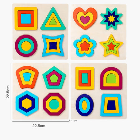 Montessori Wooden Shape Peg Puzzles &ndash; Educational Toy Set