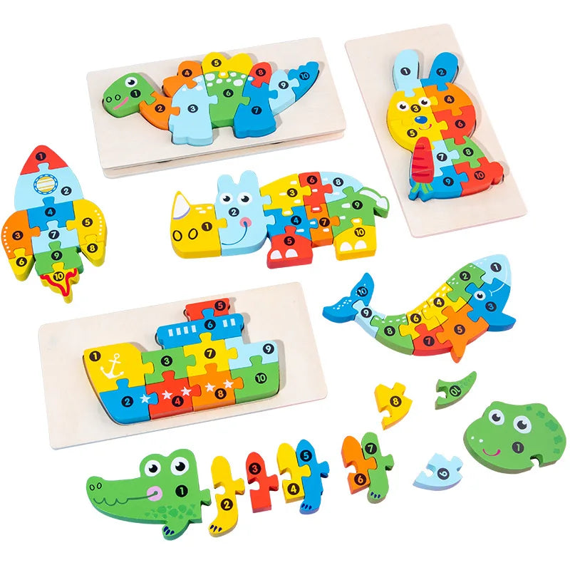 Wooden 3D Dinosaur Puzzle for Toddlers - Educational Jigsaw Toy for Early Learning and Color Sorting