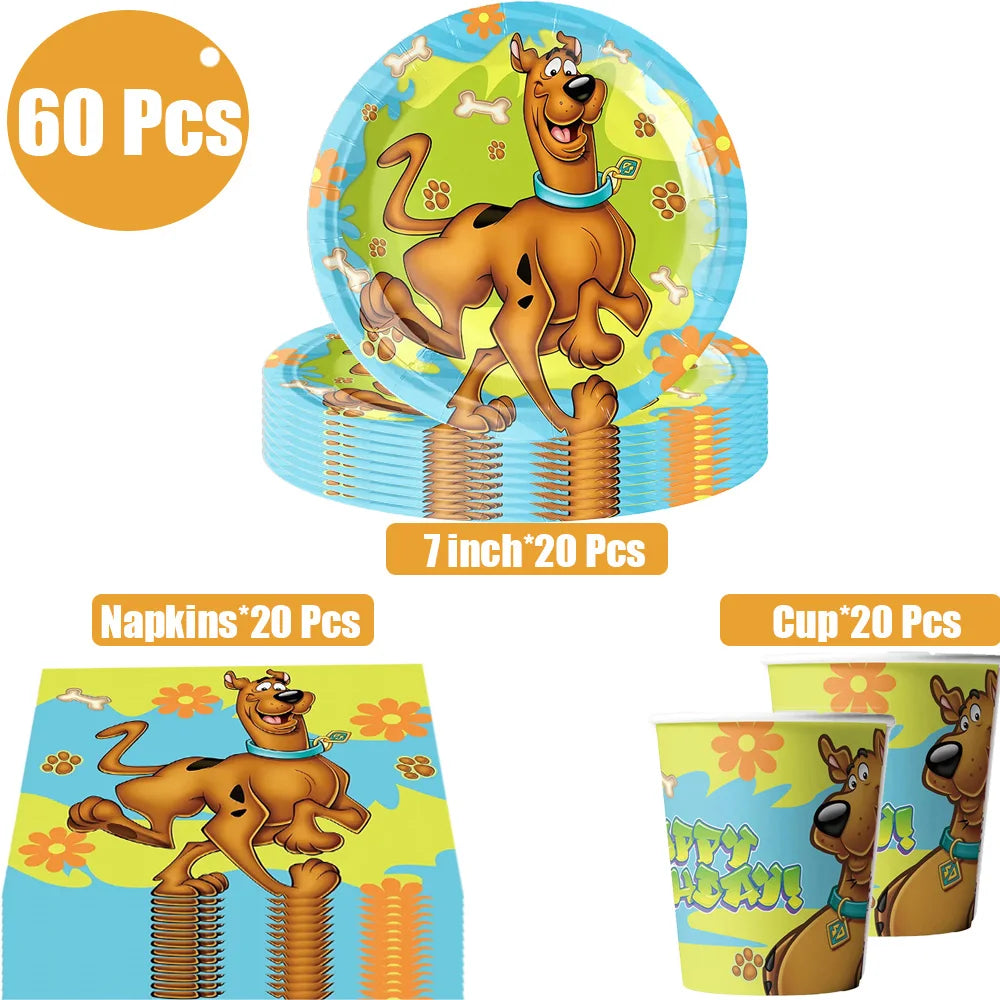 Scooby-Doo Birthday Party Decoration Set with Tableware, Banners, and Balloons