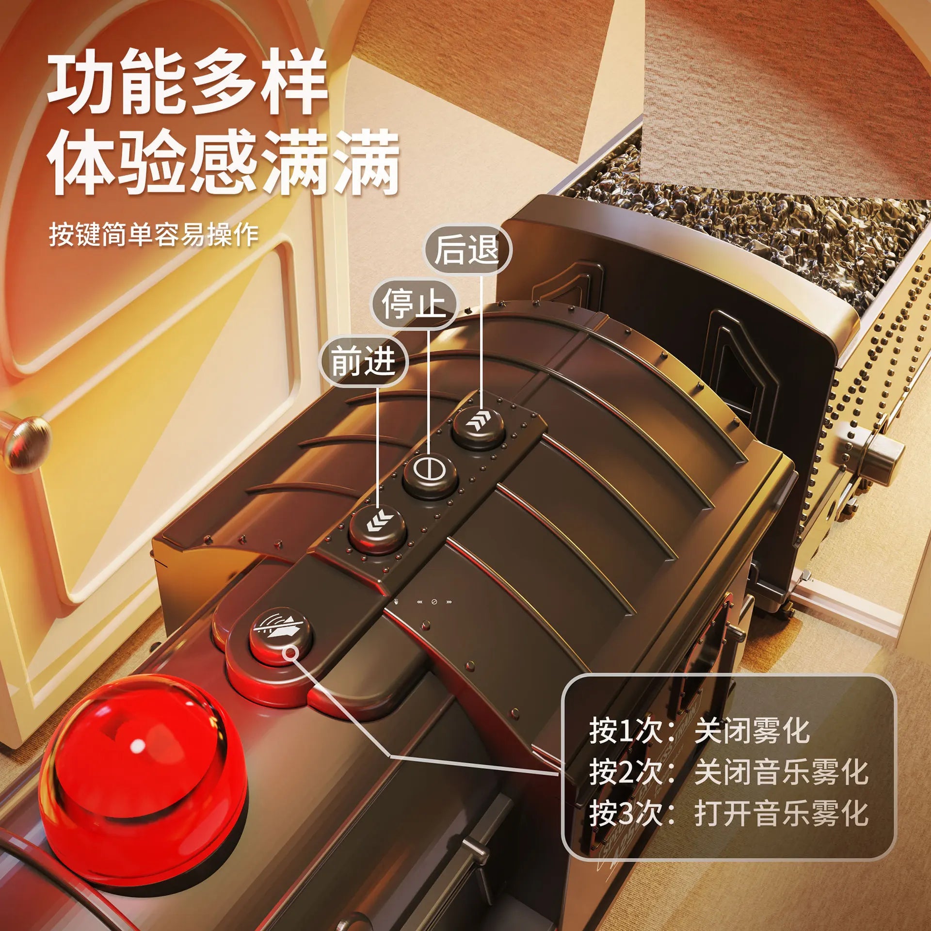 Retro Electric Steam Train Toy Set with Smoke, Lights &amp; Sound