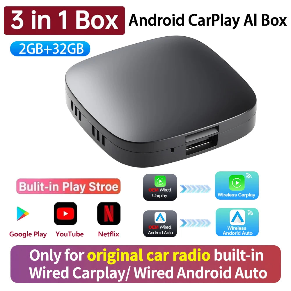 In Car Android Box Android Smart 3in1 AI Box Wireless CarPlay Android Auto TV Box per ...