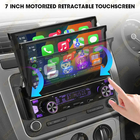 1DIN 7Inch MP5 Car Radio Player FM AM RDS Automatic Retractable IPS Touch Screen Wireless CarPlay Android Auto Car Stereo GPS by InterCyprus Trading Ltd