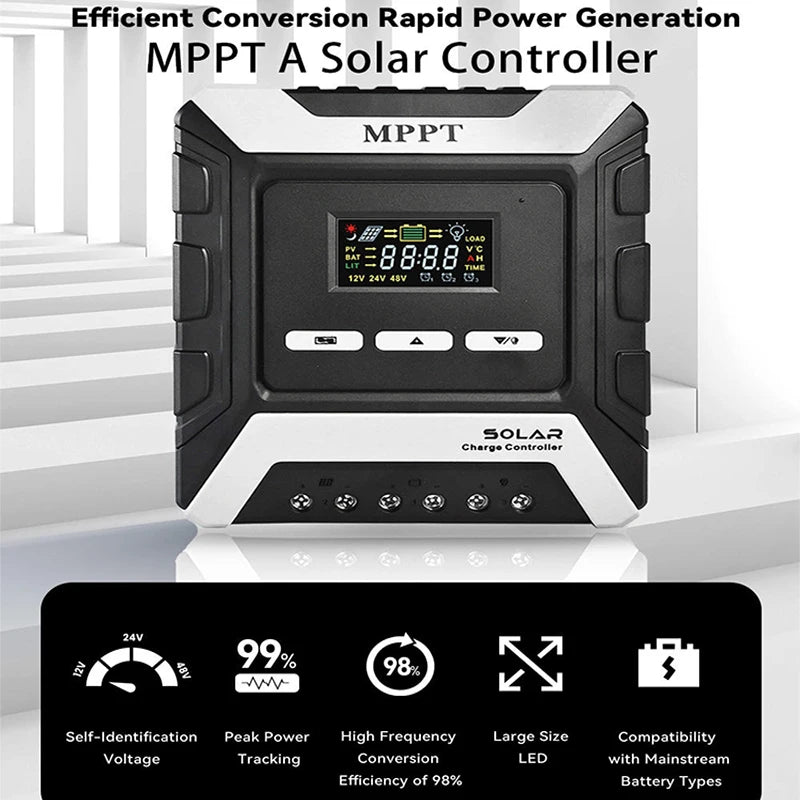 MPPT Слънчев Заряден Контролер с LCD, 10A до 80A, 12/24/48V Авто ID