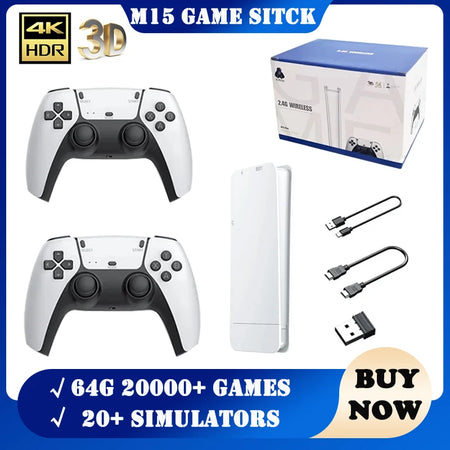 M15 Game Stick Mini TV Console - 20,000+ Retro Games, 4K HD, Dual Wireless Gamepads