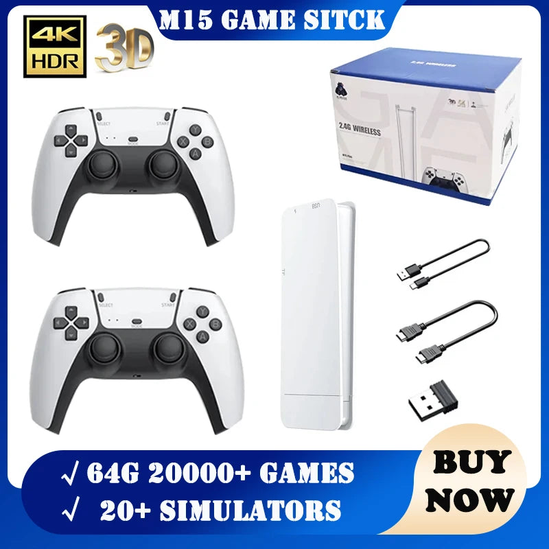 M15 Game Stick Mini TV Console - 20,000+ Retro Games, 4K HD, Dual Wireless Gamepads