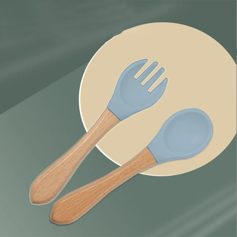 Soft Silicone Fork and Spoon Set for Babies