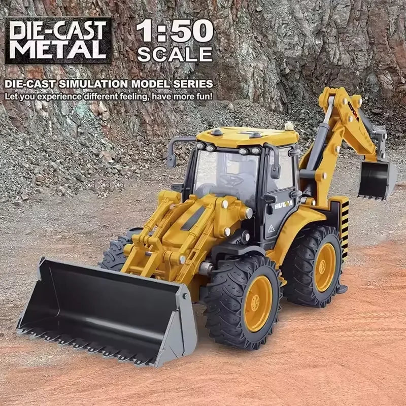 Модель экскаватора-погрузчика Huina 1:50 из литого металла, коллекционный подарок