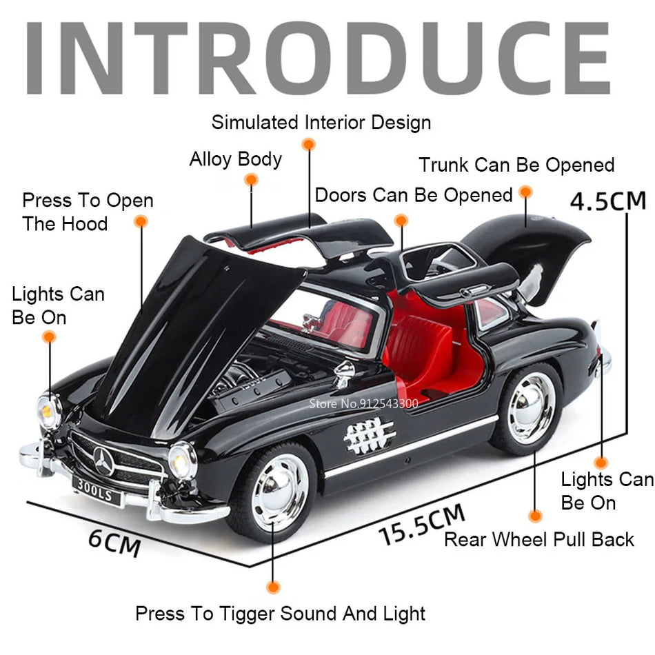 Diecast 1:32 Merilo 300SL Igrača Avto S Zvokom In Svetlobo, Gume, Povleci-nazaj