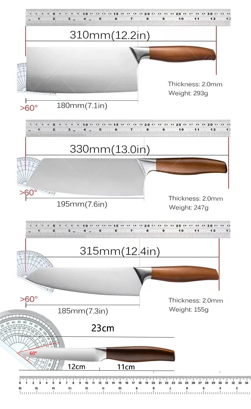 Professional Japanese Santoku Chef Knife - Stainless Steel Blade &amp; Wooden Handle