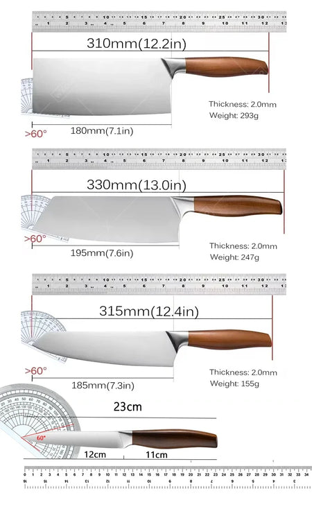 Professional Japanese Santoku Chef Knife - Stainless Steel Blade &amp; Wooden Handle