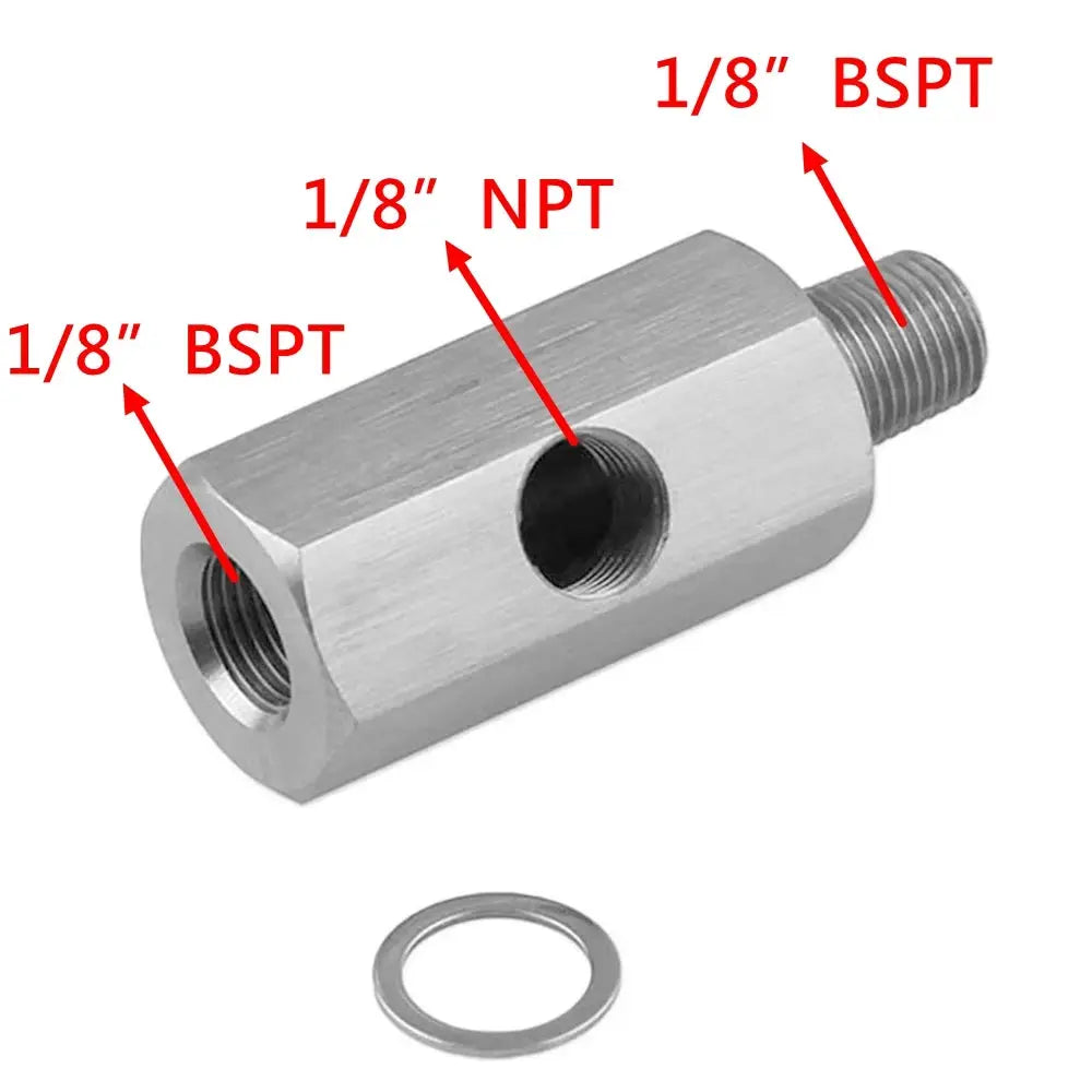 1/8'' BSPT & 1/8'' NPT & M10 Stainless Steel Oil Pressure Sensor Connector Joint to NPT Tee Adapter Turbo Accessories Adapter by InterCyprus Trading Ltd
