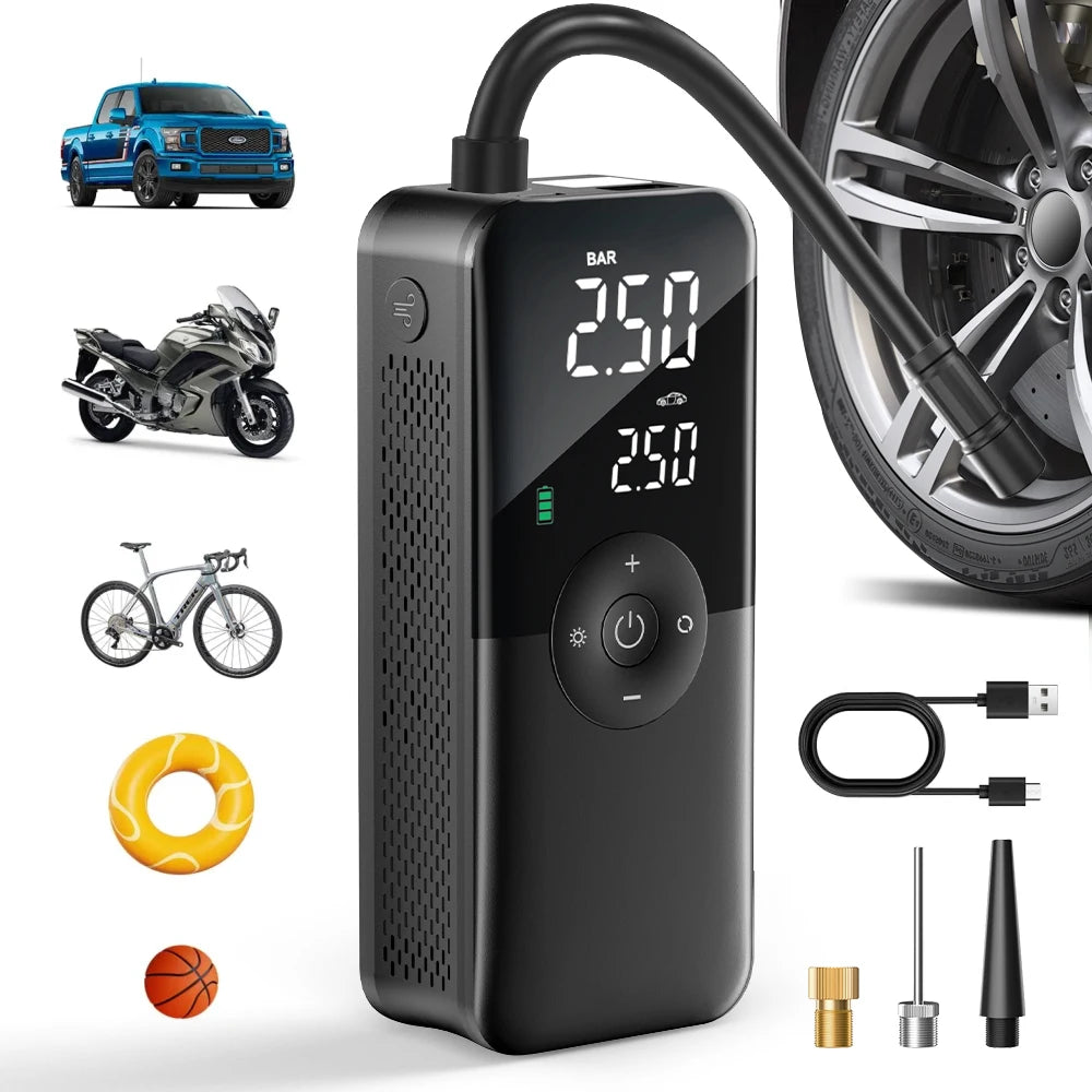 CARSUN Rechargeable Portable Tire Inflator &ndash; Digital Air Compressor for Car, Bicycle &amp; Sports Balls