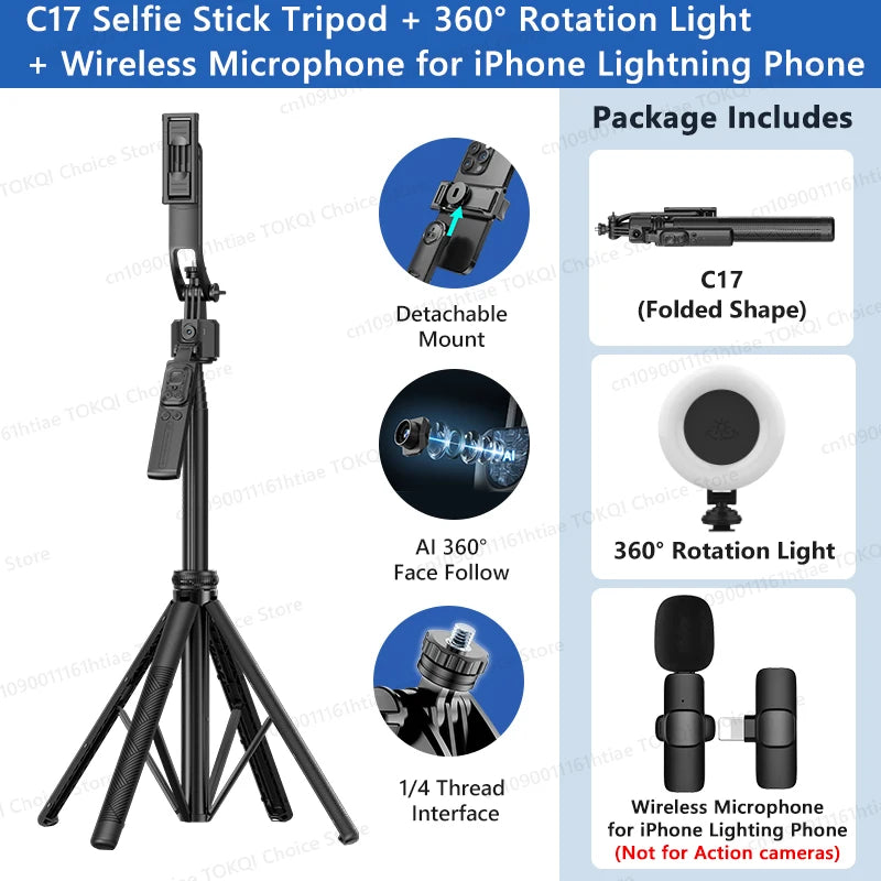 TOKQI C17 360&deg; Auto-Rotation Selfie Tripod with AI Tracking and Remote Control Option 9 / CHINA