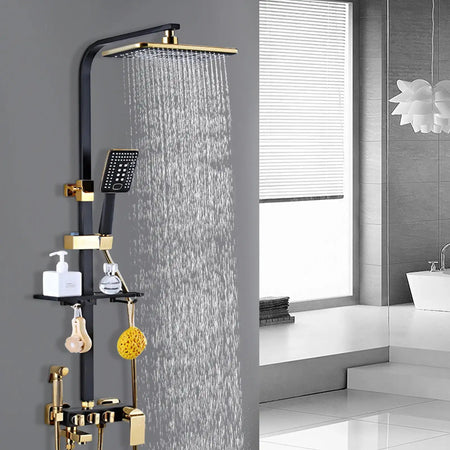 Rain Shower Set 75-120CM Black Gold Handheld &ndash; Easy Setup