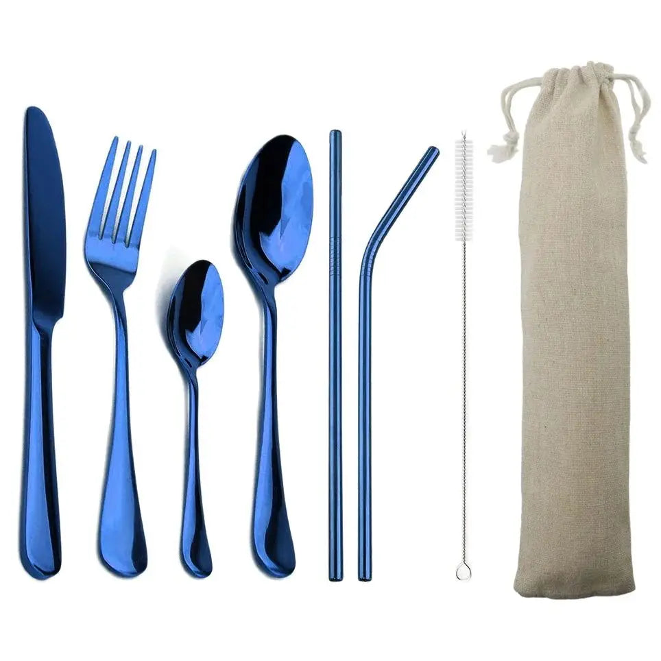 KNGZI 4-Piece Blue Dinnerware Set &ndash; Eco-Friendly Stainless Steel Cutlery