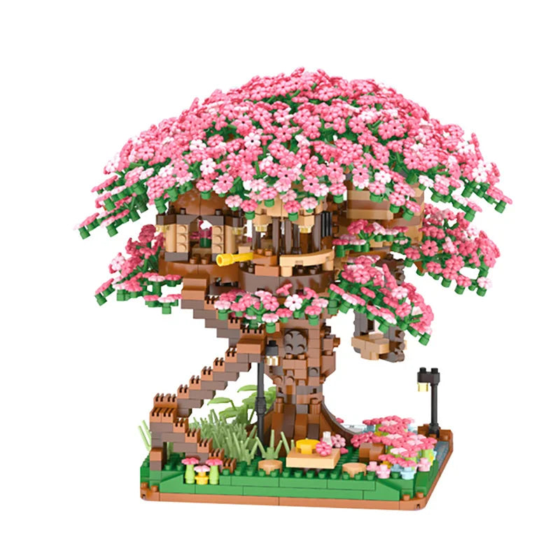 Building Blocks Mini Sakura Tree Set &ndash; Romantic Cherry Blossom Treehouse Model pink no light