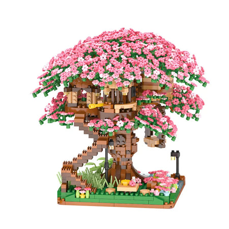 Building Blocks Mini Sakura Tree Set &ndash; Romantic Cherry Blossom Treehouse Model pink no light