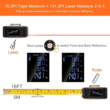 3 In 1 Laser Measuring Tool 40/60M &ndash; Dual Tape Laser