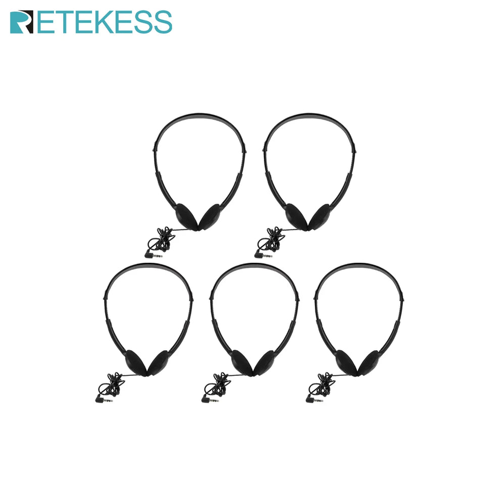 Retekess 5pcs TT003 3.5mm Universal Earpiece Headset Earphone Double Ear Headphones For Tour Guide System T130