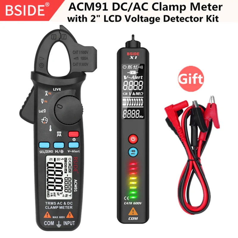 BSIDE ACM92 Auto Range Clamp Digital Ammeter &ndash; True RMS AC DC Current Measurement ACM91 Black-X1 Kit / CHINA