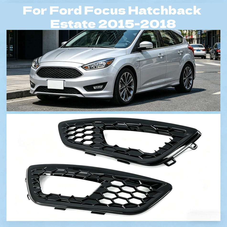 Front Fog Light Grille Pair Honeycomb ABS For Ford Focus 2015-2018