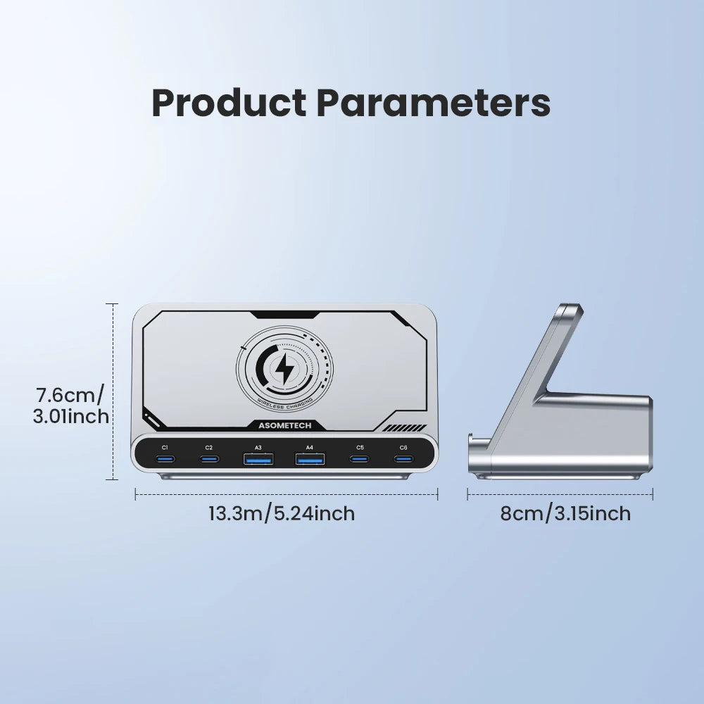 ASOMETECH 160W 7in1 USB C Fast Charging Station &ndash; Ultra-Fast Wireless Charging for Multiple Devices