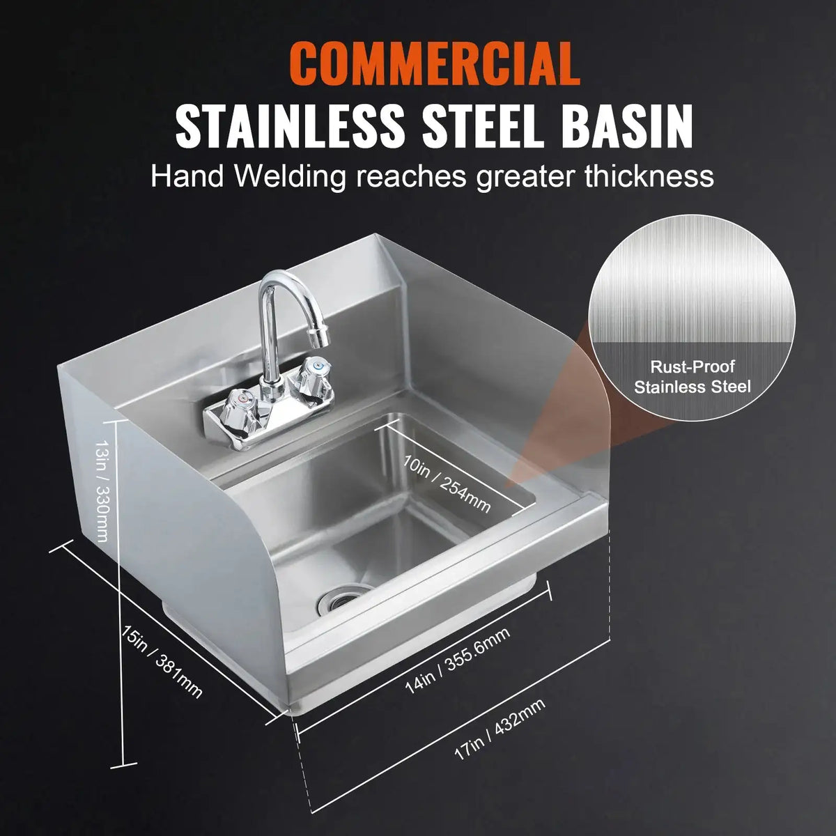 Stainless Steel Wall Mount Hand Sink With Faucet