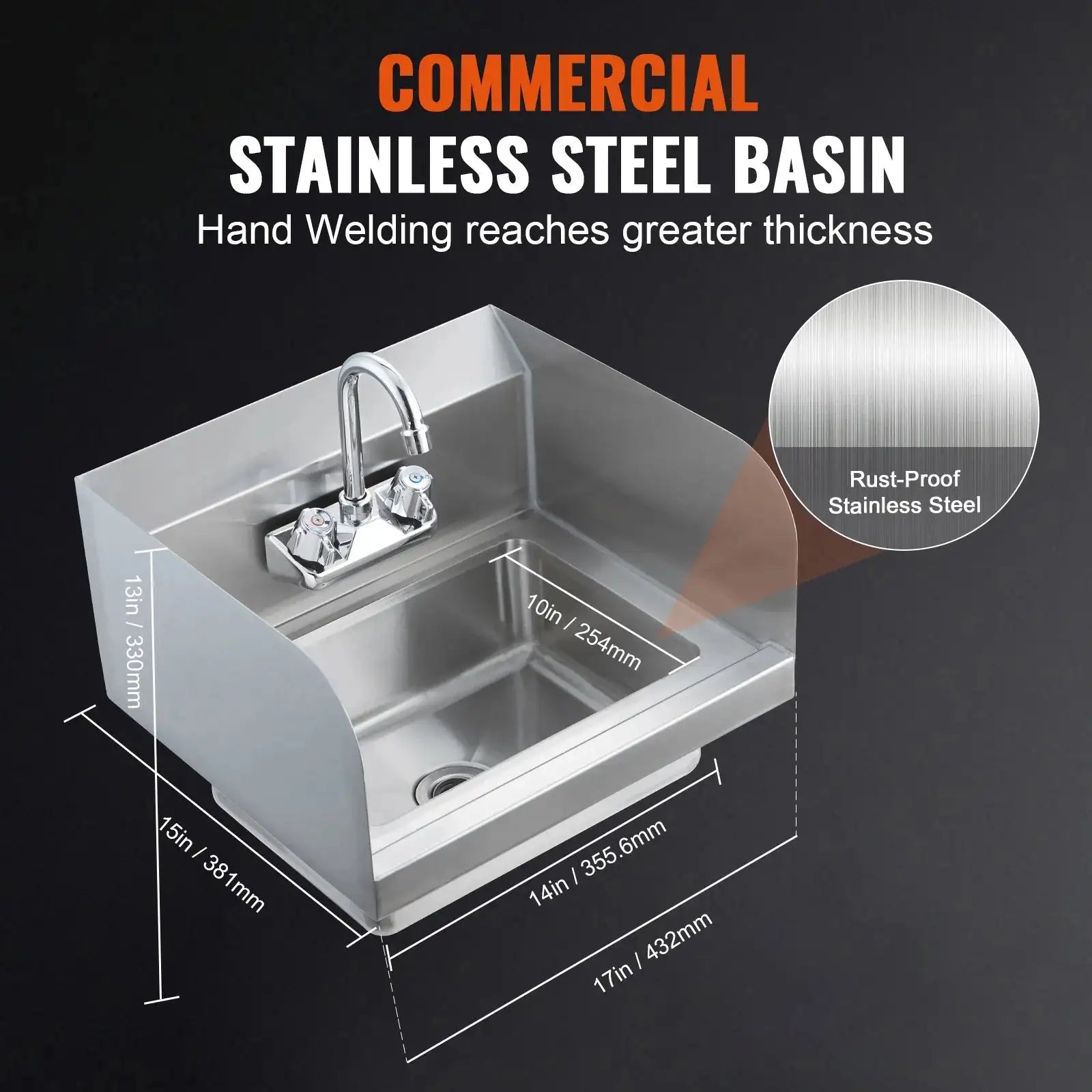 Stainless Steel Wall Mount Hand Sink With Faucet