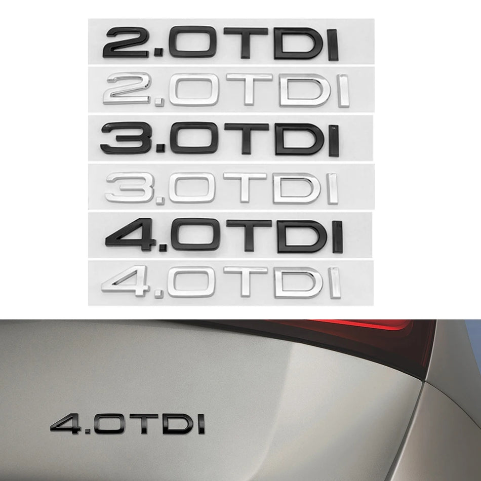 Kofferraumemblem-Kit für Audi TDI Hubraum-Beschriftung 2.0 3.0 4.0 - 3D-Außenaufkleber-Set