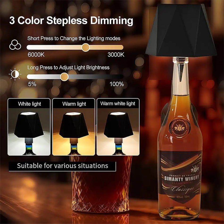 Wireless Touch-Controlled LED Bottle Table Lamp with Stepless Dimming