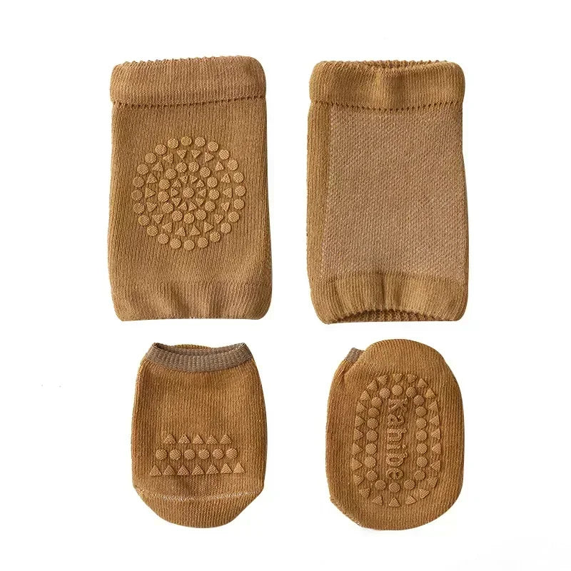 C &ndash; Anti Slip Baby Knee Pads Socks Set For Safe Crawling Brown / S for 0-1 Year