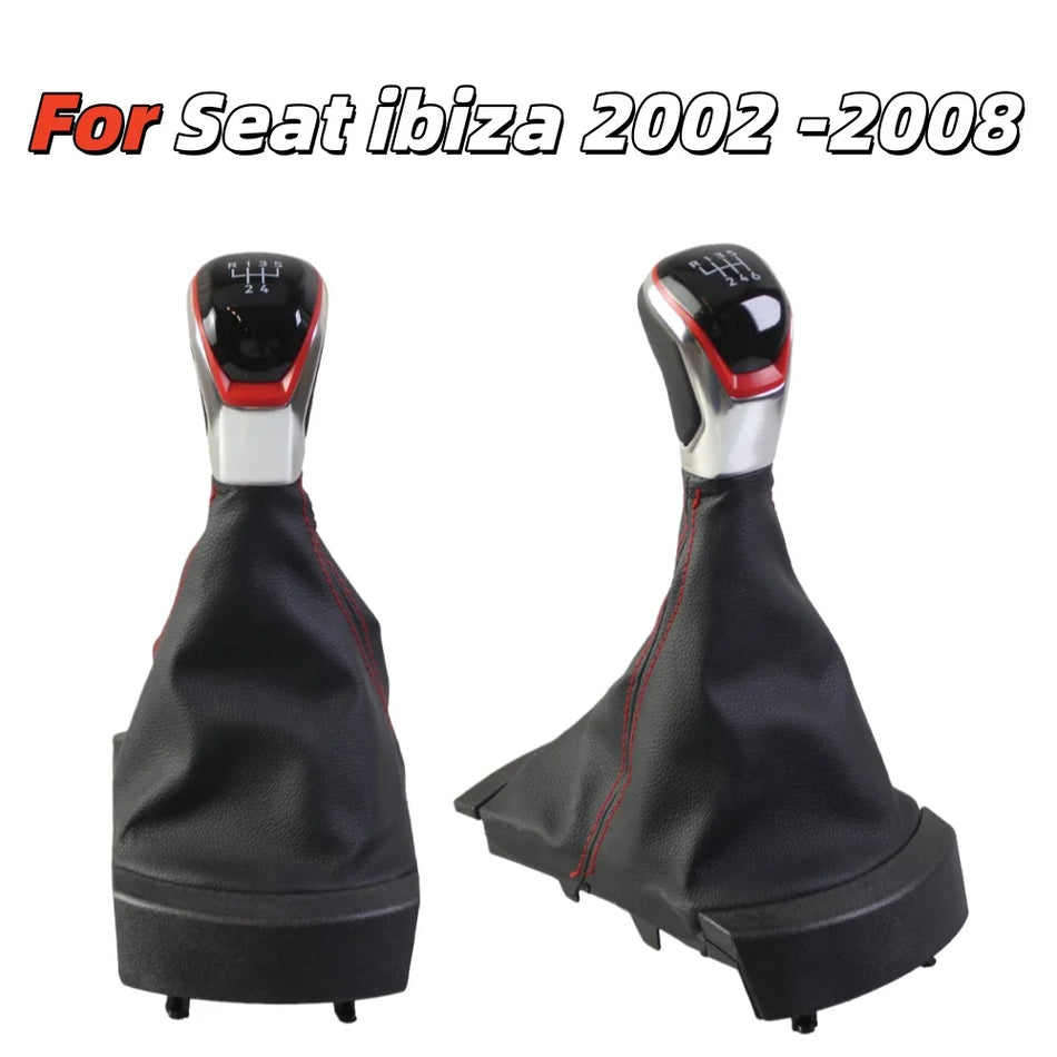Pomello del Cambio per Seat Ibiza 2002-2008 Trasmissione Manuale 5/6 Marce in Plastica ABS Copertura in Pelle