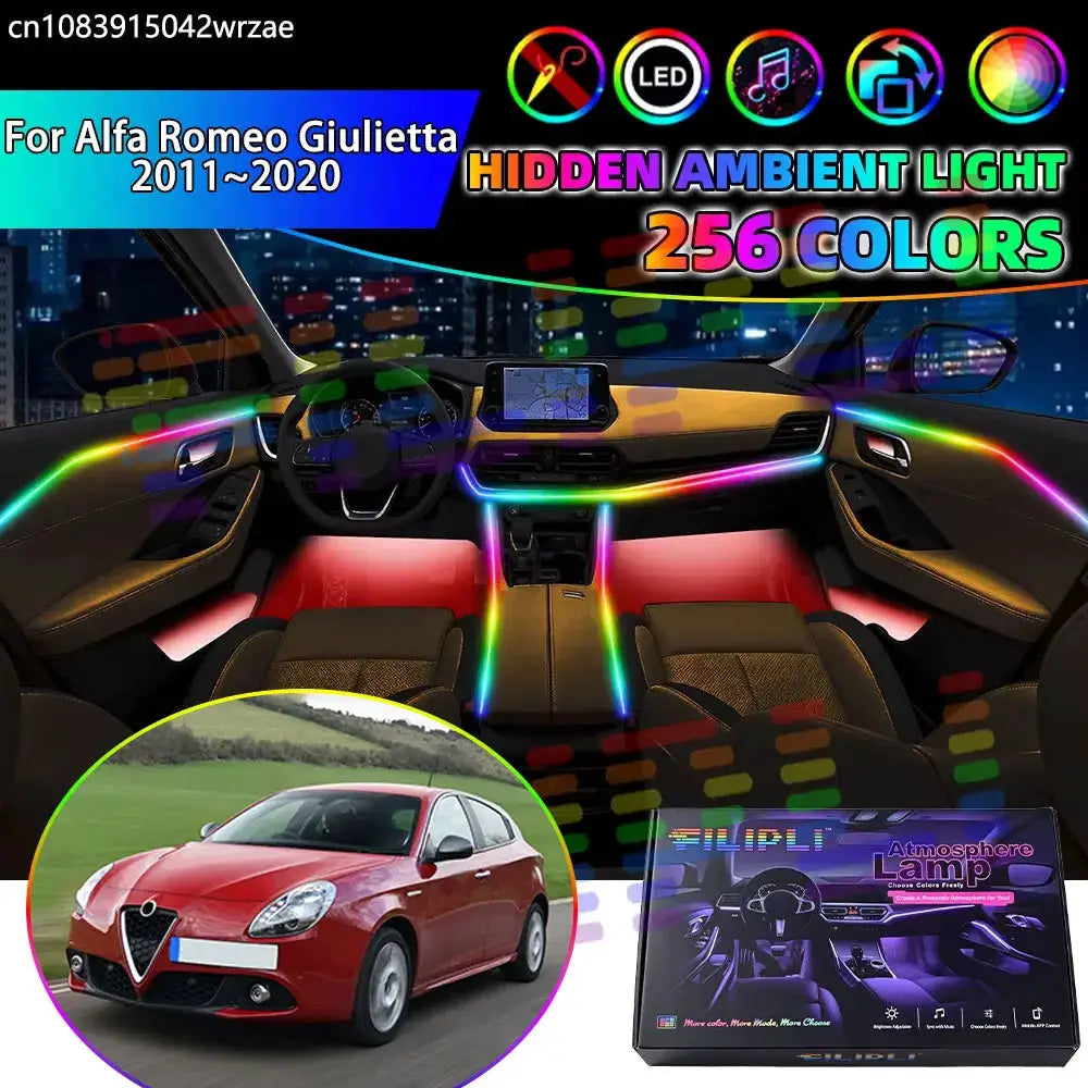 For Alfa Romeo Giulietta 2011~2020 2012 940 RGB Car Interior Ambient Lights Strips Breathing Lighting Kit App Control LED strips by InterCyprus Trading Ltd