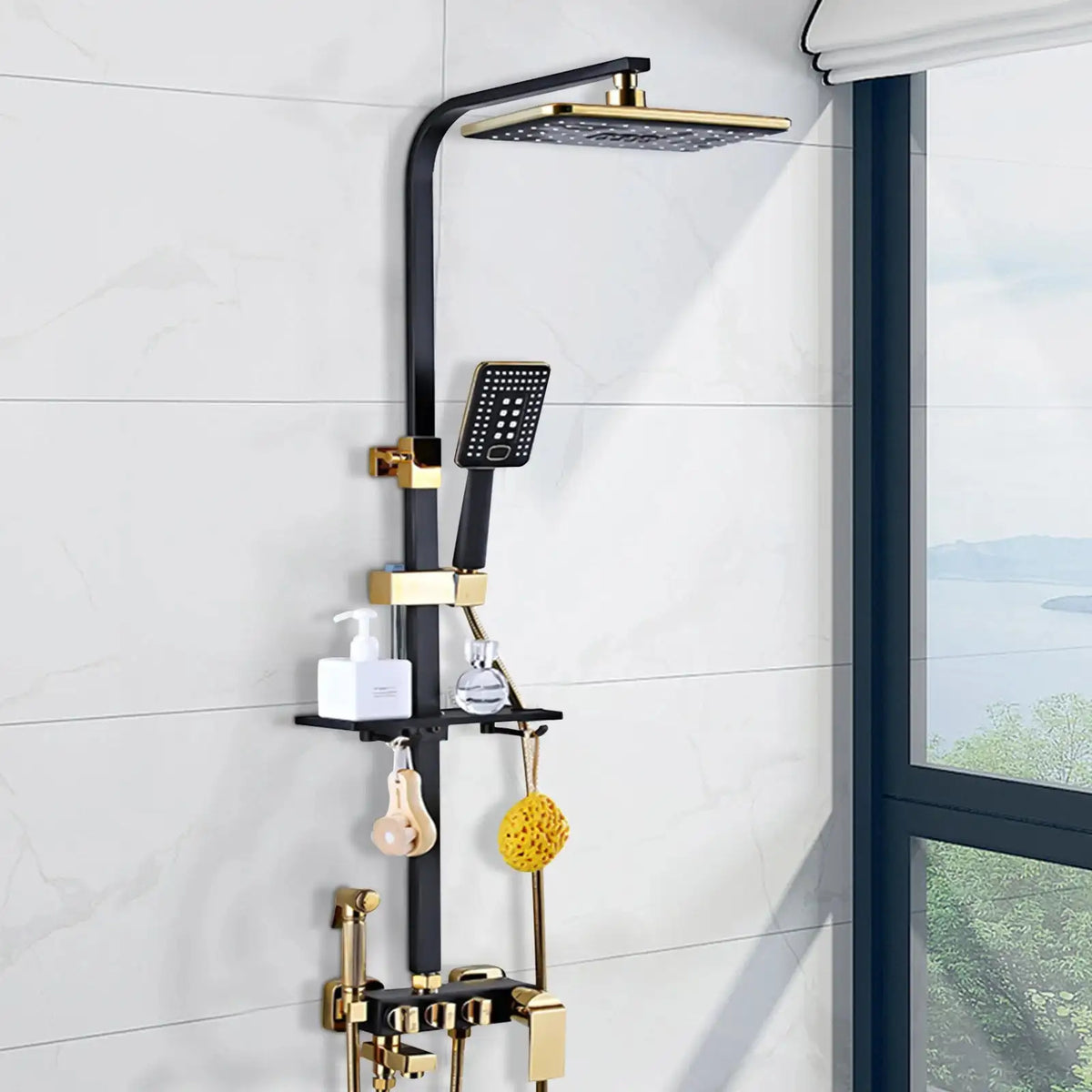Rain Shower Set 75-120CM Black Gold Handheld &ndash; Easy Setup