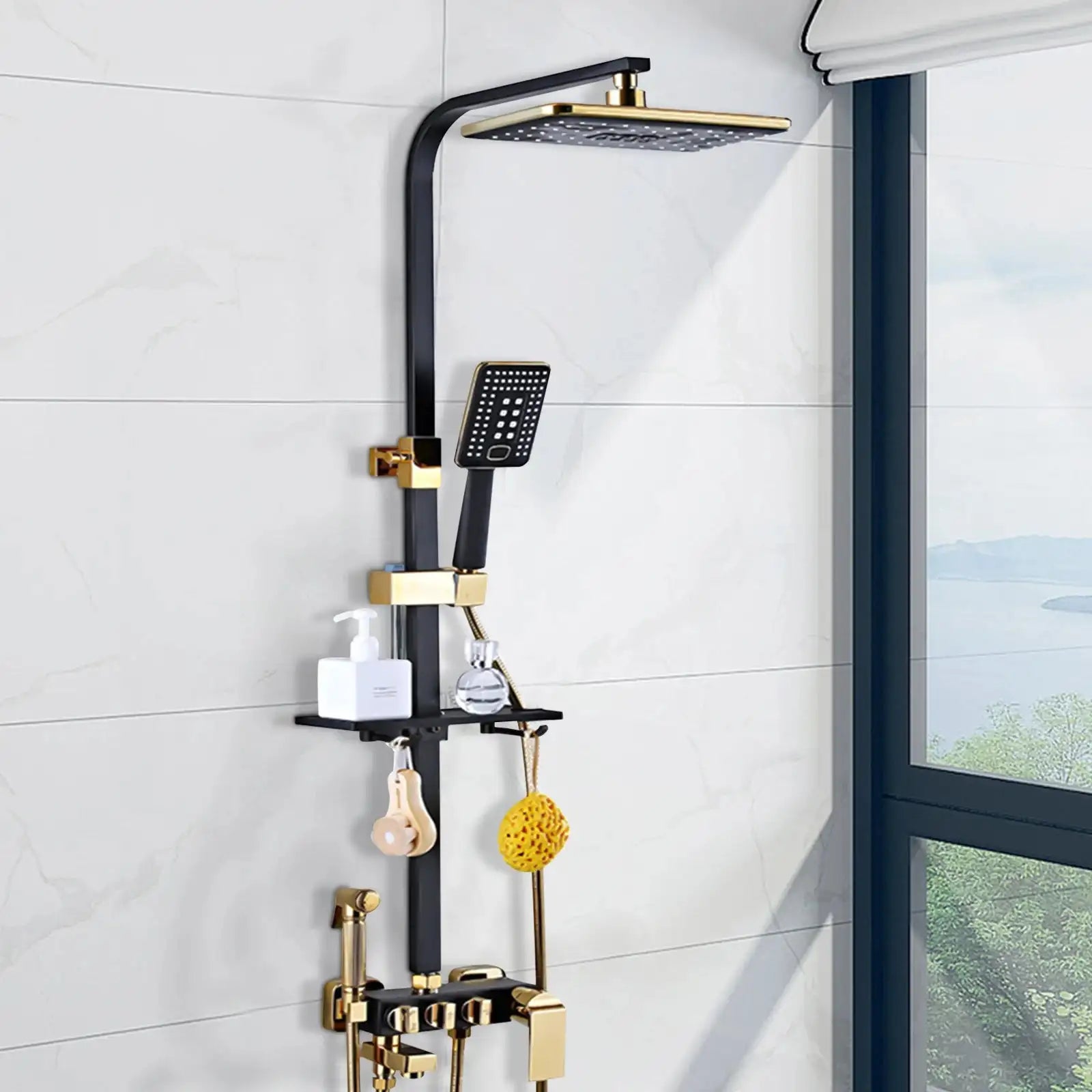 Rain Shower Set 75-120CM Black Gold Handheld &ndash; Easy Setup