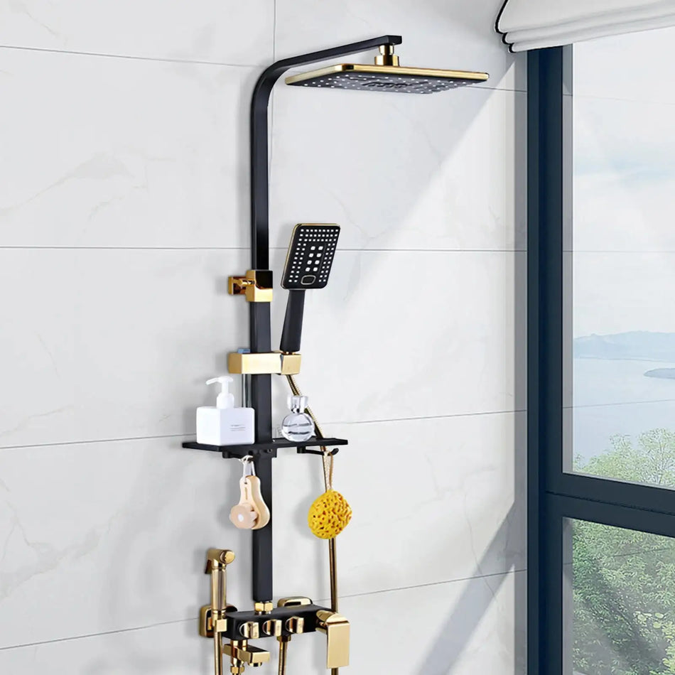 Rain Shower Set 75-120CM Black Gold Handheld &ndash; Easy Setup