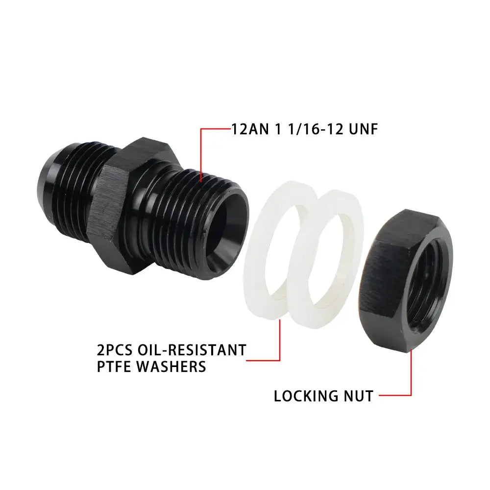 Male AN6 AN8 AN10 AN12 Flare Fuel Cell Tank Adapter Bulkhead Fitting Straight with Washer Black Aluminum Straight by InterCyprus Trading Ltd