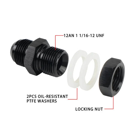 Male AN6 AN8 AN10 AN12 Flare Fuel Cell Tank Adapter Bulkhead Fitting Straight with Washer Black Aluminum Straight by InterCyprus Trading Ltd