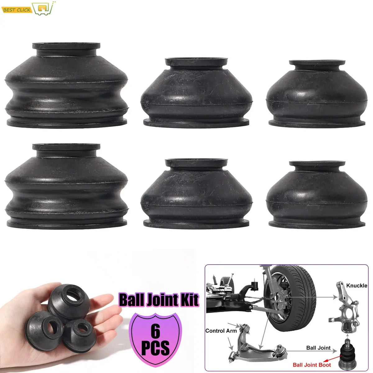 6x Universal Ball Joint Turn Rods Rubber Boot Dust Cover Replacement Control Arm Protector Car Suspension Steering Accessories by InterCyprus Trading Ltd